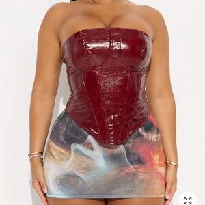 Faux leather corset - burgundy